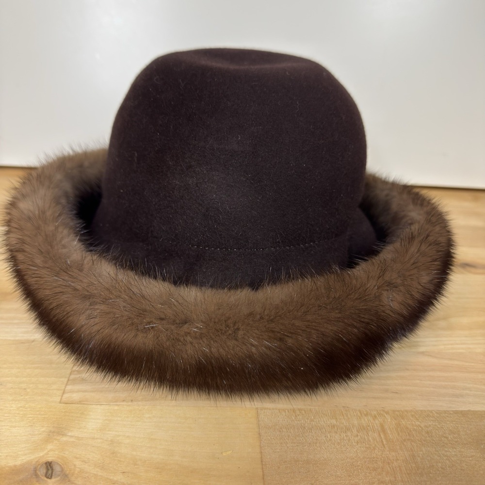 1960s NWT Kates Canada Natural Demi Buff Mink Fur Bowler Derby Hat - Union Made - Picture 1 of 16